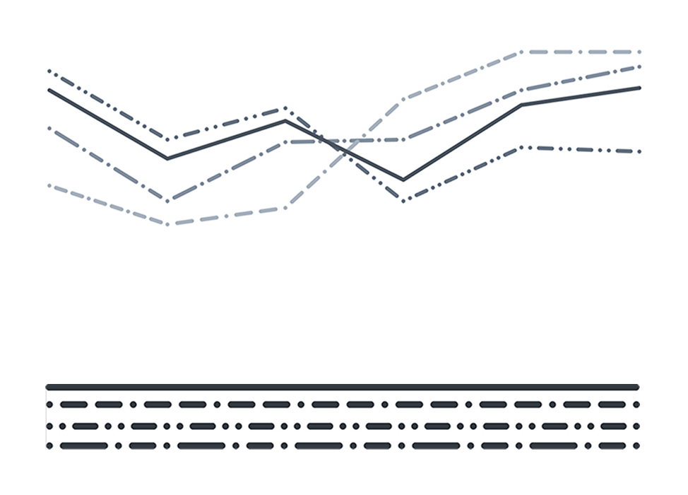 Accessible stroke dashing patterns and an example of their usage on a grayscale line graph